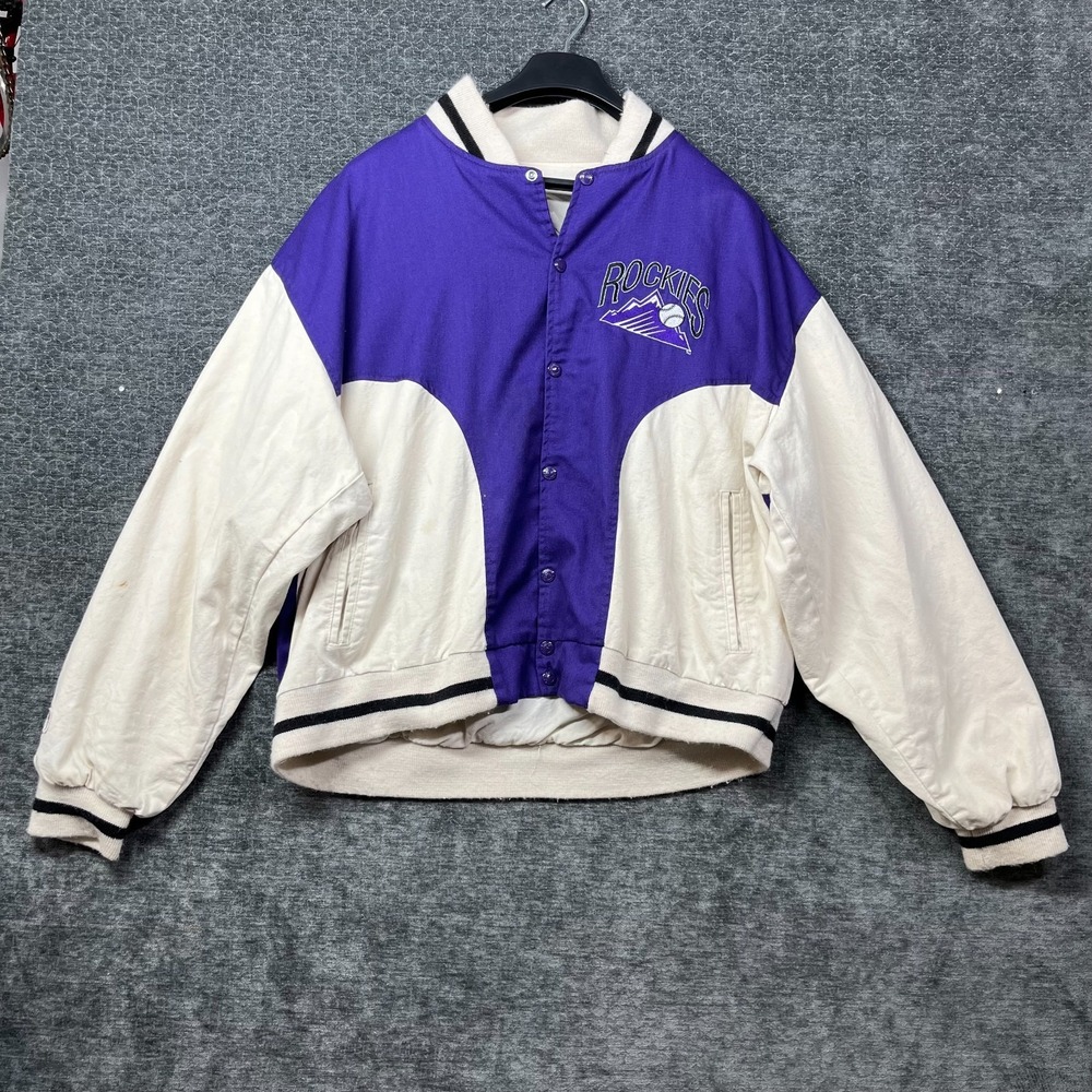 Vintage 90s Colorado Rockies MLB #1 Apparel Bomber Jacket Purple Sports - 2XL